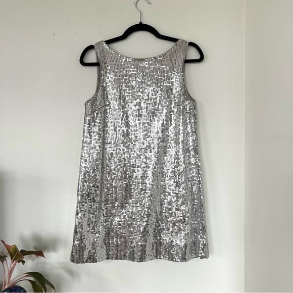 Free People Silver Sequin Mini Shift Dress - Picture 1 of 8